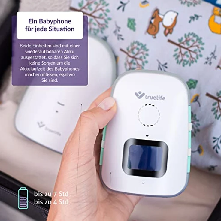 TrueLife Babyphone NannyTone VM3, Reichweite bis 300 m in Gebäuden, 2-tlg. Set, Bidirektionale Signalübertragung, Langlebige wiederaufladbare Batterie – Bild 3