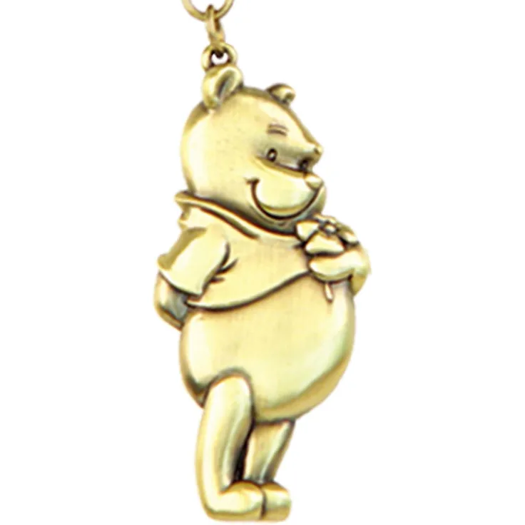 Monogram Winnie Puuh Zinn-Schlüsselanhänger, charmante Figur aus dem Hundertmorgenwald, metallische Optik