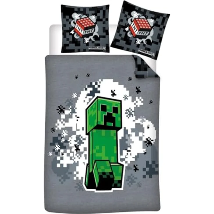 Aymax Bettwäsche Minecraft Green für Einzelbett, Bettbezug 140 x 200 cm + Kissenbezug 65 x 65 cm, Polycotton – Bild 1