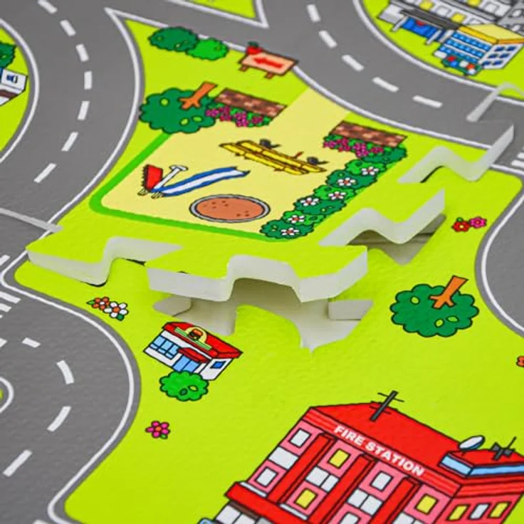 LittleTom 9 Teile Puzzlematte Straße für Kinder - 30x30 Indoor & Outdoor - Spielzeug Autostrasse Puzzle - Spielteppich Straße Spielmatte Auto Kinderteppich - ANTIALLERGENE OBERFLÄCHE – Bild 3