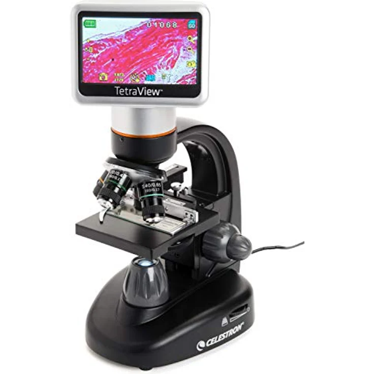 Celestron TetraView digitales Mikroskop mit 5 MP Kamera, 40-400x Vergrößerung, 4,3 Zoll Touchscreen, durchlicht LEDs, um 180° drehbarer Kopf – Bild 1