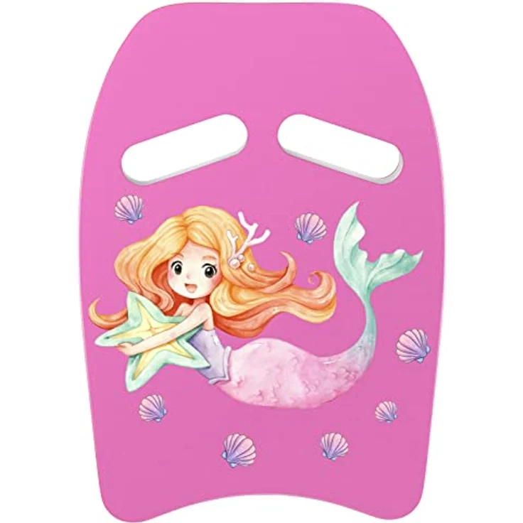 MoKo Kinder Schwimmbrett, Kickboard mit ergonomischen Griffen und Cartoon-Muster, rosa Meerjungfrau, für Schwimmtraining bis 45 kg – Bild 1