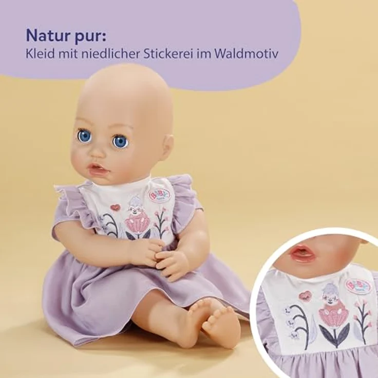 BABY Born Kleid mit Stickerei im Waldmotiv für 43 cm Puppen, kinderleicht an- und auszuziehen, zartes Design für Naturfreunde – Bild 3