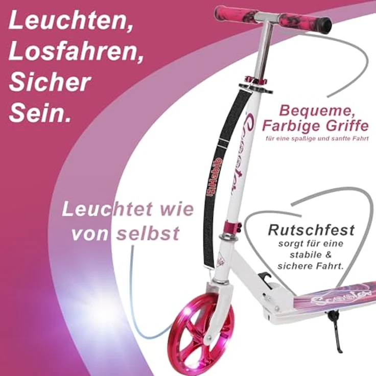 Europebazar Habib Cityroller mit XXL Glanz-Rädern, klappbar, höhenverstellbar bis 100kg, pink – Bild 6