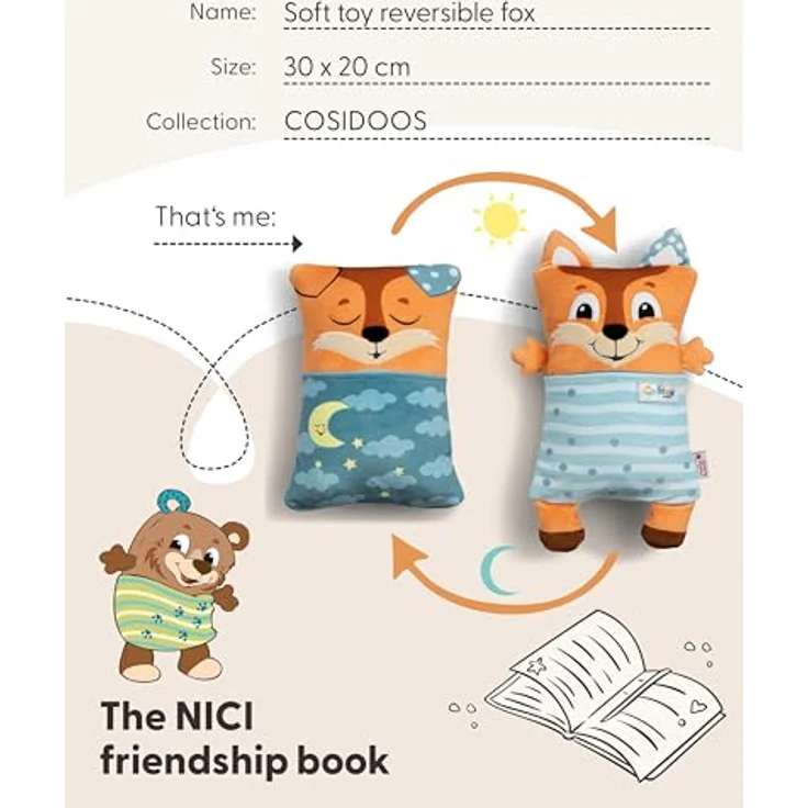 NICI Cosidoo Fuchs, Wendekuscheltier mit Stauraum, 30x20cm, orange, für spielende und kuschelnde Kinder – Bild 5