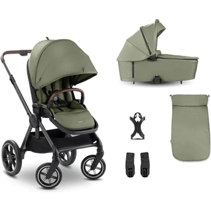 Hauck Kombi-Kinderwagen Comfort N Care Set, 2 in 1 mit Babywanne, Sportsitz, Beindecke und Getränkehalter, Olive, inkl. Gratis Mobilitätsgarantie