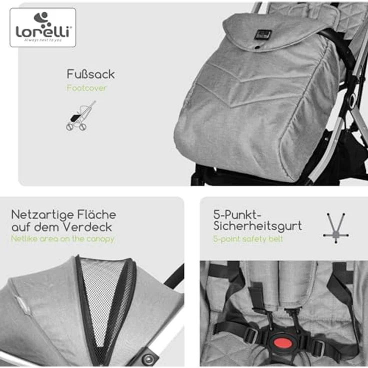 Lorelli Kinder-Buggy Kinderwagen Myla, Aluminiumrahmen klappbar mit zusätzlichem Griff, schwarz – Bild 3