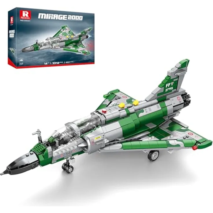 Reobrix Mirage 2000 Kampfjet Bausatz, mit aufklappbarem Cockpit und einziehbarem Fahrwerk, 1012 Teile, für Militär- und Luftfahrtfans