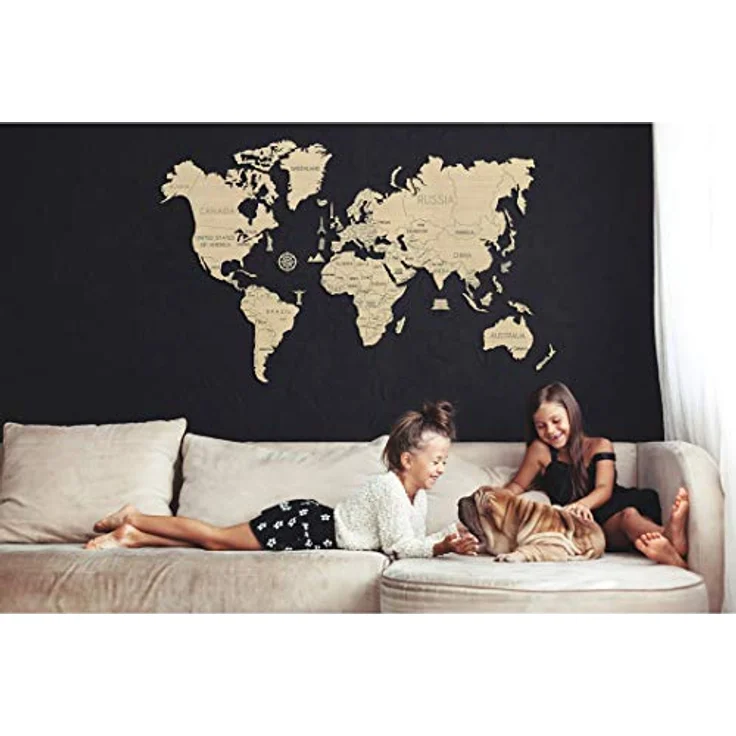 WOODEN.CITY Weltkarte Holz "L" 120 x 80 cm Holz Puzzle: Taille XL, 3D Puzzle mit gravierten Landesgrenzen – Bausatz aus Birkenholz – Bild 4