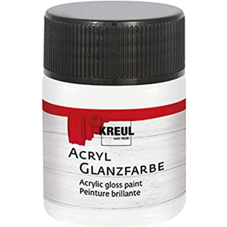 KREUL 79501 Acryl Glanzfarbe, 50 ml in Weiß, glänzend, schnelltrocknend, speichelecht, deckend