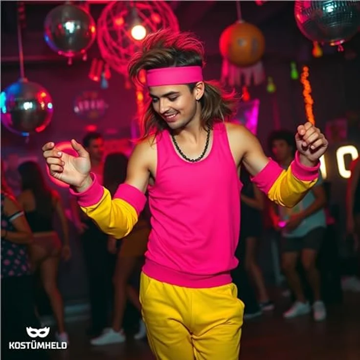 TK Gruppe Timo Klingler 5 in 1 - Retro pink Set mit Stirnband & Ghettoblaster uvm. - als Accessoire Vokuhila Kostüm zu Retro neon 80er 90er Fasching & Karneval – Bild 5
