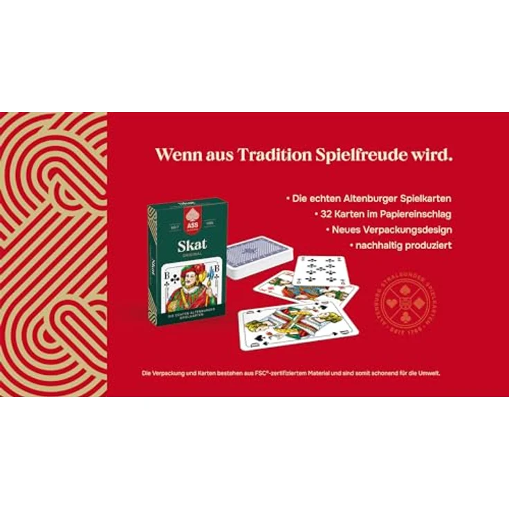 ASS Altenburger FSC Skat, Kartenspiel mit französischem Bild, umweltfreundliche Papiereinschlag, White – Bild 5