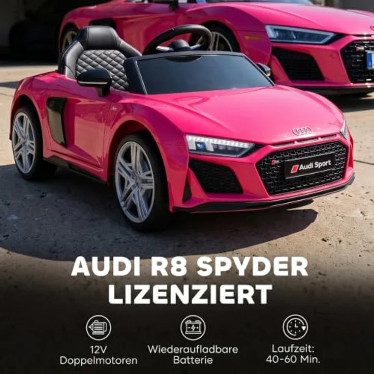 AIYAPLAY Audi R8 Spyder Kinder Elektroauto 12V mit Fernbedienung und Lithium-Akku, sanftes Anfahren und Musik – Bild 3