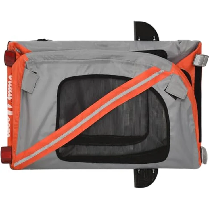 vidaXL Fahrradhundeanhänger Fahrradanhänger Hunde Orange und Grau Oxford-Gewebe und Eisen, mit PVC-Dach und Reflektoren – Bild 9