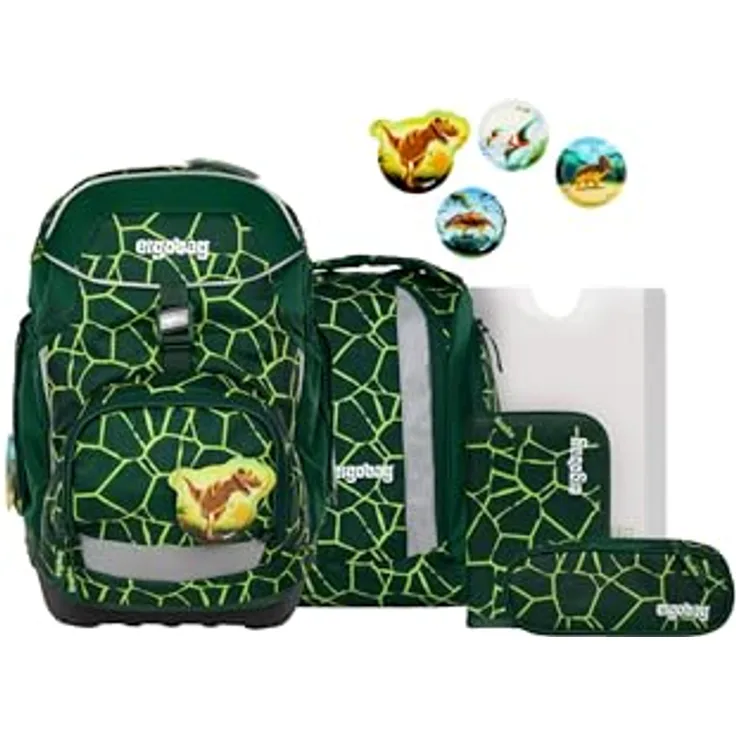 ergobag pack Set, ergonomischer Schulrucksack 6-teilig für 1. Klasse, individuell gestaltbar, auch für Jungen und Mädchen, wasserfest und stabil