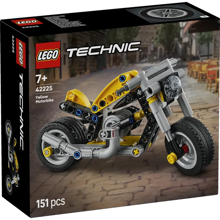 LEGO Technic Gelbes Motorrad (42225), 151-teiliges Modell mit funktionierender Lenkung und 3-Zylinder-Motor, ab 7 Jahren