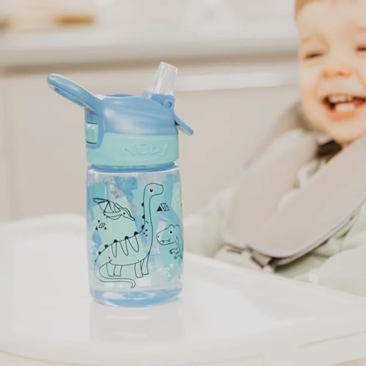 Nuby Incredible Gulp, Auslaufsicherer Becher für Kinder mit Tragegriff, 360ml, Dinosaurier-Muster, ab 18 Monaten, 2er-Pack – Bild 3