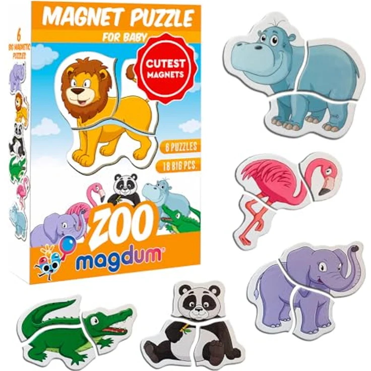 Magdum 6 Zoo Magnete Kinder Puzzle ab 3 Jahren - Magnete Kinder für magnettafel - Magnet Spielzeug Kinder -Magnetische Puzzle 3 Jahre - Spielzeug ab 3 Jahre -Lernspiele ab 3 Jahre -Magnet Puzzle – Bild 2