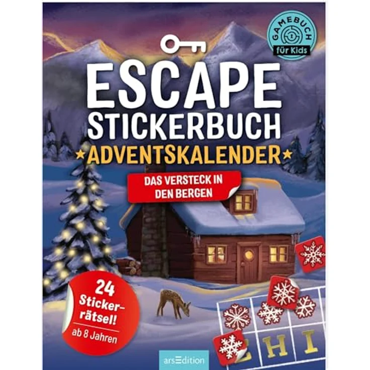 Ars Edition Escape-Stickerbuch Adventskalender - Das Versteck in den Bergen, 24 spannende Rätsel und Aufgaben, für Kinder ab 8 Jahren – Bild 1