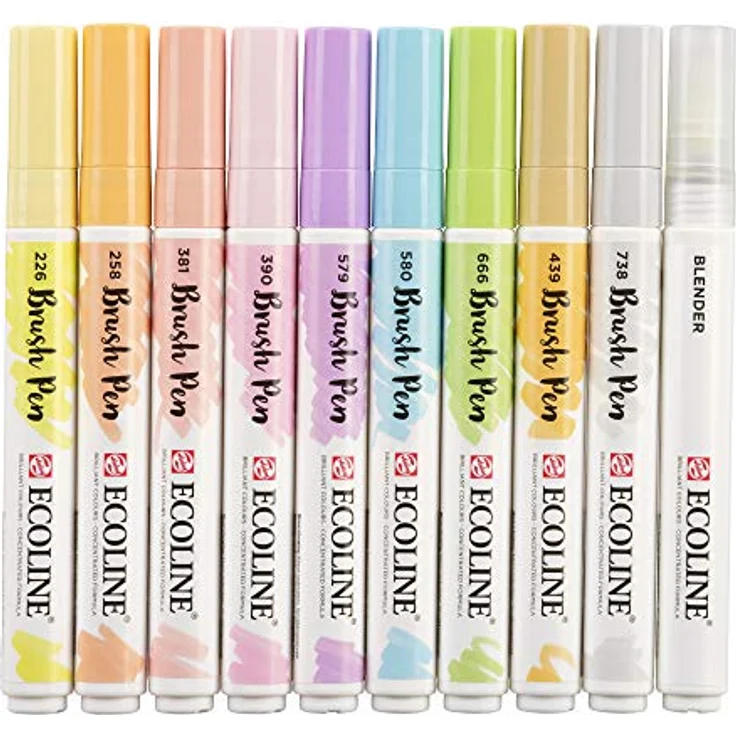 Ecoline Set mit 9 pastellfarbenen Pinselstiften und 1 Mischstift, Aquarellfarben für Farbverläufe und Übergänge – Bild 5