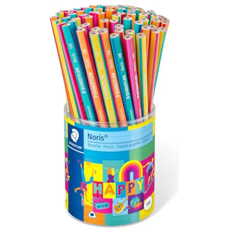 STAEDTLER Noris Happy Bleistifte, 72er Köcher, hohe Bruchfestigkeit, HB, farbenfrohe Streifung