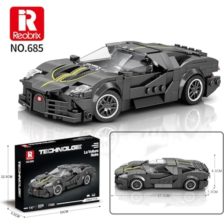 Reobrix 685 Auto La Voiture Noire, Premium Klemmbausteine Modell, 417 Teile, kompatibel mit Lego, Bausatz für Jungen und Erwachsene – Bild 2