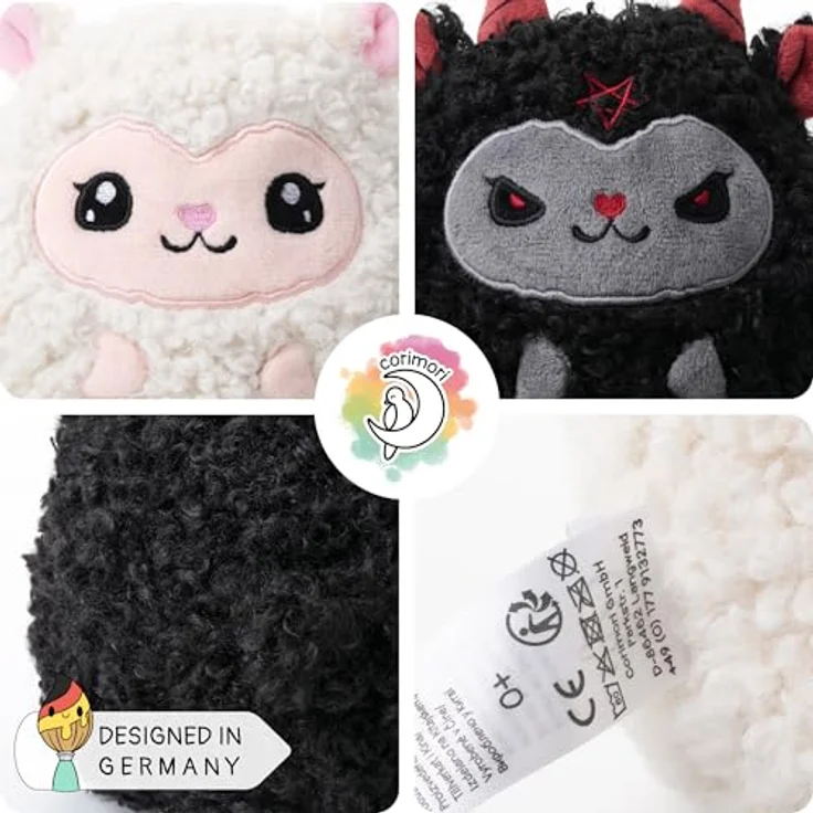 corimori Stimmungskuscheltier, Belle & Bapho, 18cm Dämonen Schaf Plüschtier zum Wenden, schwarz weiß – Bild 5