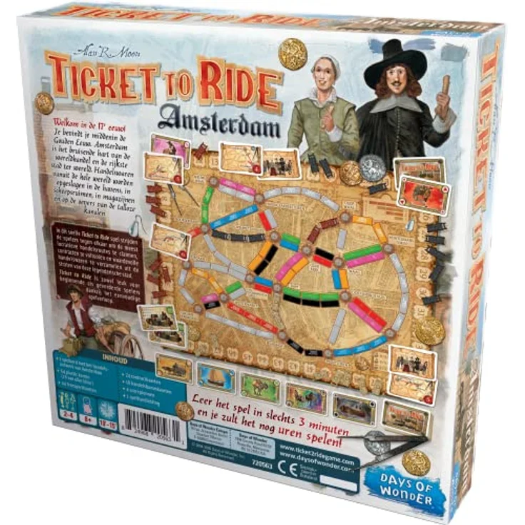 Days of Wonder Ticket to Ride Amsterdam, Brettspiel für 2-4 Spieler, Familien-Brettspiel, Zugspiel, Altersgruppe 8+, Spielzeit 10-15 Minuten, verschiedene Farben – Bild 2