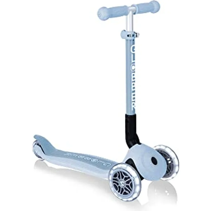 Globber JUNIOR Foldable Fantasy Lights Scooter | LED-Vorderräder, höhenverstellbare Lenkstange, klappbar | Belastbar bis 50kg | Blaubeere
