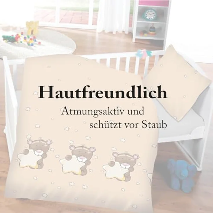 Bestlivings Kinder Bettwäsche 2-TLG (100x135cm / 40x60cm) Bettdecken Set, 100% Baumwolle - Babybettwäsche mit Motiv Bär mit Stern, Hautfreundliche Premium-Qualität, Atmungsaktiv und Pflegeleicht, Bär mit Stern Motiv, Blau – Bild 4