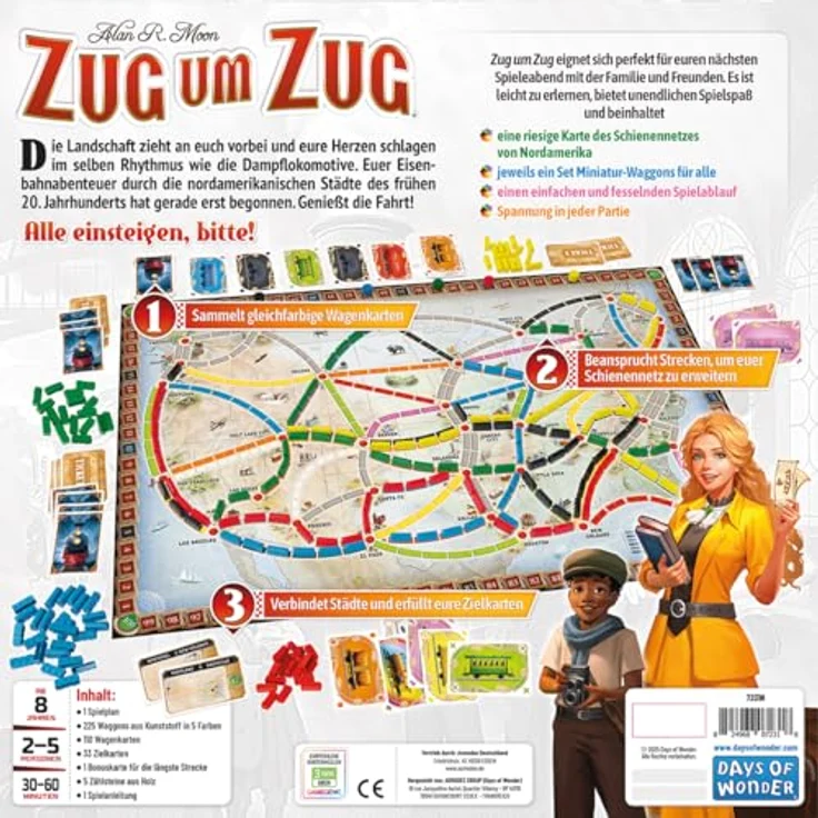 Days of Wonder Zug um Zug (Refresh), Familienspiel für 2-5 Spieler, ab 8 Jahren, 30-60 Minuten Spielzeit, Deutsch – Bild 4