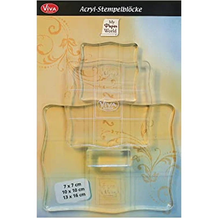 Viva Decor VD400390100 Acryl-Stempelblöcke mit Griff, 3er-Set, Synthetic Material, durchsichtig, 7x7, 10x10, 13x16 cm – Bild 3