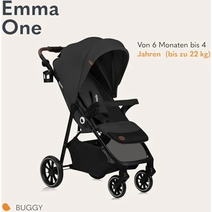 Lionelo EMMA ONE Buggy - Schwenkbare 360 Räder, Vollfederung, Einhändig klappbar, Verstellbare Rückenlehne und Fußstütze, XXL-Verdeck UPF50+ – Bild 2