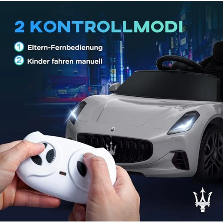 AIYAPLAY Kinder Elektroauto 12V Kinderauto mit 2,4 GHz Fernbedienung, 2 Motor, LED, Musik, Sanftstart, Hilfsrad, Grau – Bild 4