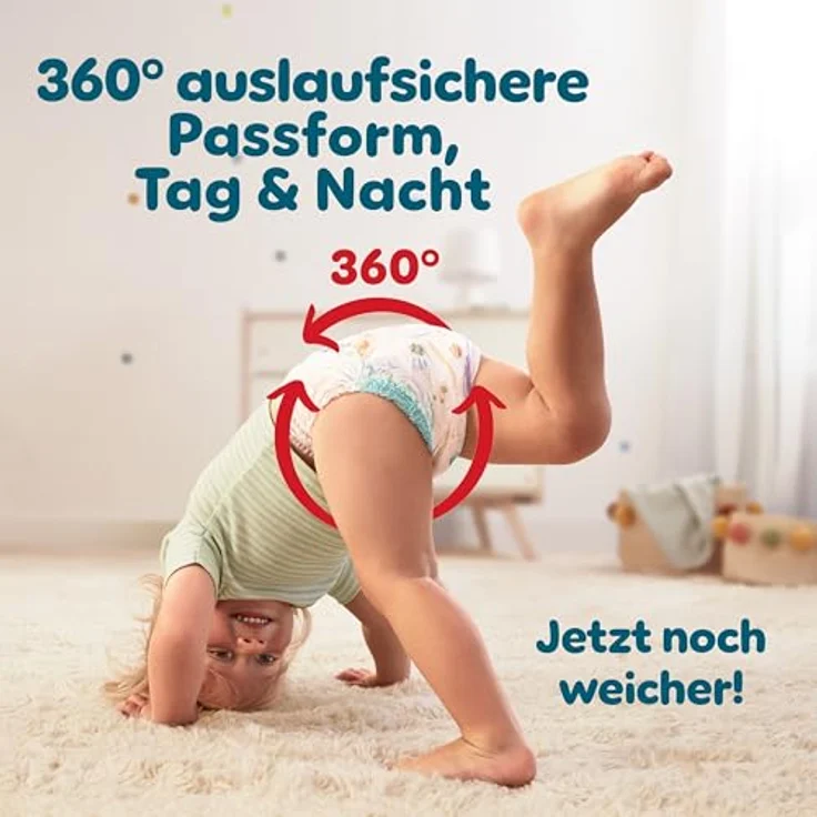 Pampers Monatsbox baby-dry pants Gr. 7 (17+ kg), 126 Stück, 360° Passform, flexibles Bauchbündchen, weiß – Bild 4