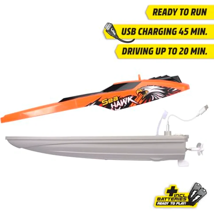 Dickie Toys - RC Boot Sea Hawk - ferngesteuertes Boot ab 6 Jahre für Pool oder See mit Schutzfunktion und Turbo-Boost, Spielzeug-Motorboot für Kinder mit 2,4 GHz Fernsteuerung, 33 cm, max. 4 km/h – Bild 3