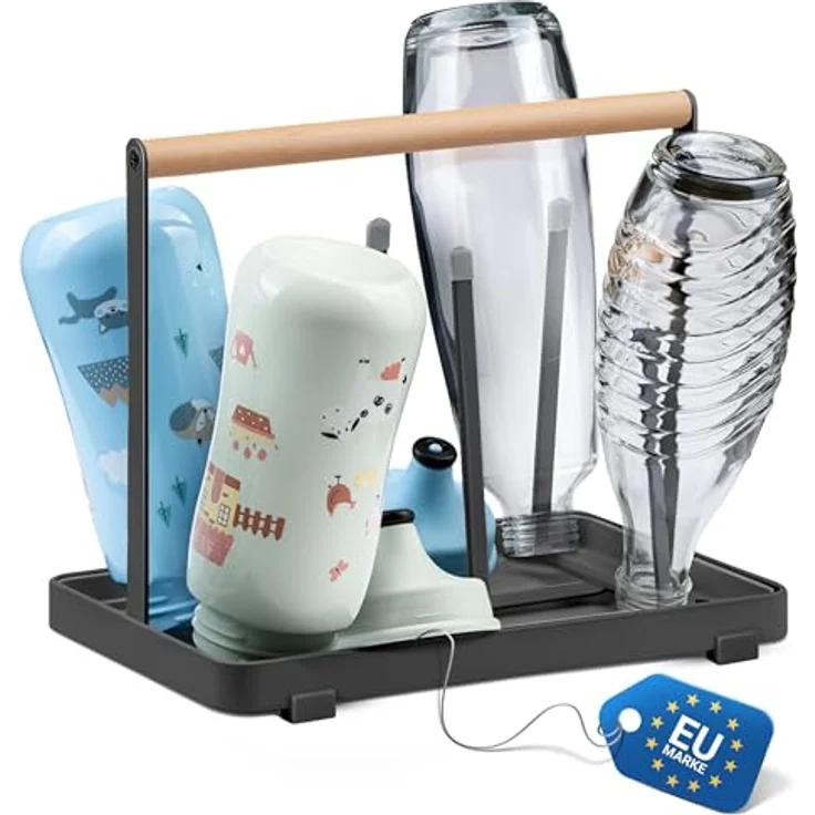 D&D Living All-in-One Flaschenhalter für SodaStream, Universal-Trockenständer aus Metall, Schwarz, für 6 Flaschen, abgerundete Kanten und Gumminoppen – Bild 1