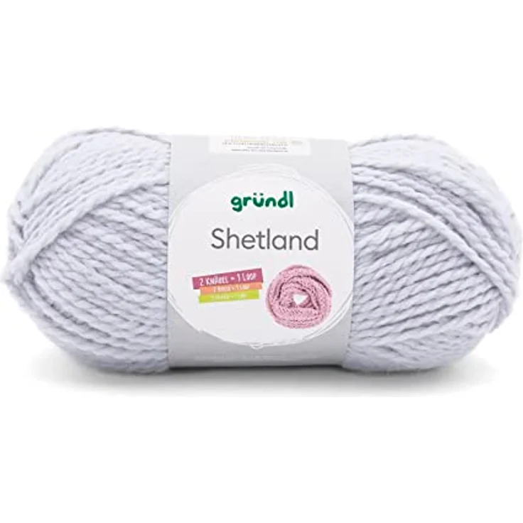 Gründl Shetland Wolle (weiches Strickgarn aus 80% Polyacryl und 20% Wolle, 100 g / 170 m, Nadelstärke: 7-8, 1 x 100 g), Hellgrau Melange – Bild 1