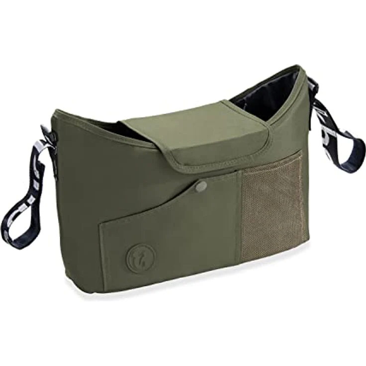 Hauck Organizer für Kinderwagen und Buggy - Große Baby Kinderwagentasche Buggytasche Wickeltasche mit Getränkehalter/Becherhalter, Leicht Zugänglich, Einfache Befestigung (Olive) – Bild 2