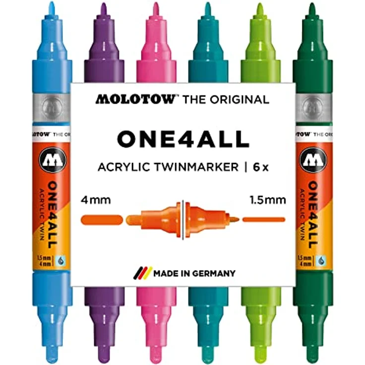Molotow One4All Acrylic Twin Marker Basic-Set 2, hochdeckend und permanent, UV-beständig, 6 Stück sortiert – Bild 1
