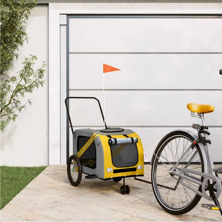 vidaXL Fahrradhundeanhänger Fahrradanhänger Hunde Gelb und Grau Oxford-Gewebe und Eisen, robust und komfortabel mit Reflektoren – Bild 1