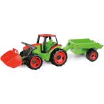 LENA® 02136 GIGA TRUCKS Traktor mit Frontlader & Anhänger, Traktorspielzeug 5-teilig, Traktor mit Schaufel, Schiebdach in der Fahrerkabine und passendem Anhänger, für Kinder ab 3 Jahren geeignet