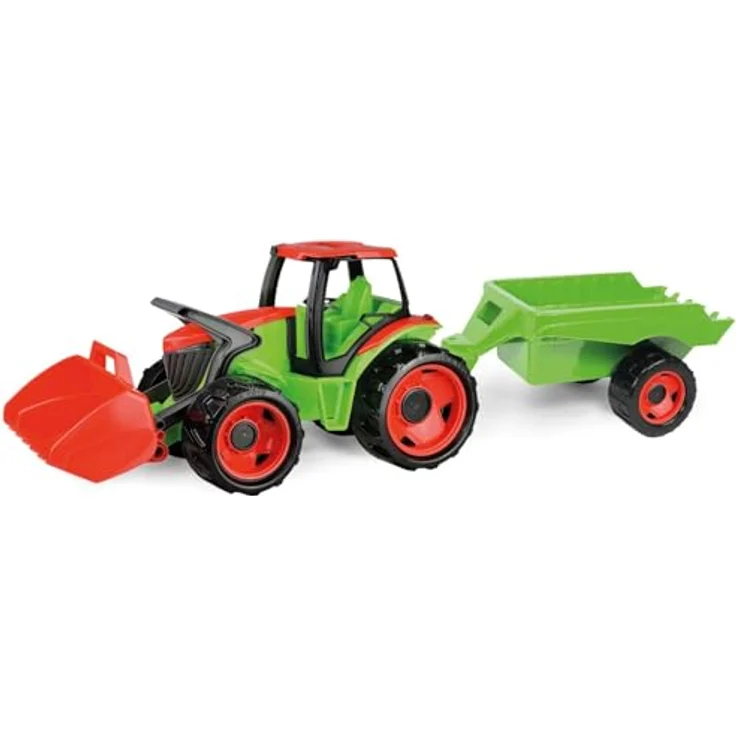 LENA® 02136 GIGA TRUCKS Traktor mit Frontlader & Anhänger, Traktorspielzeug 5-teilig, Traktor mit Schaufel, Schiebdach in der Fahrerkabine und passendem Anhänger, für Kinder ab 3 Jahren geeignet – Bild 1