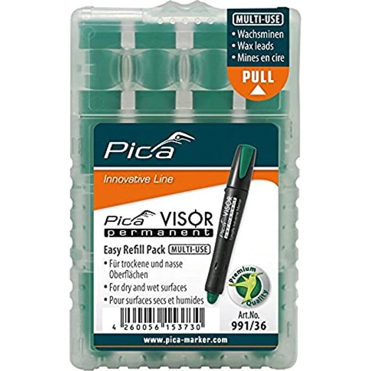 Pica 991/36 Permanent Marker Minen, wasserfest, für diverse Materialien geeignet, grün, Durchmesser 10 mm, Länge 85 mm – Bild 1
