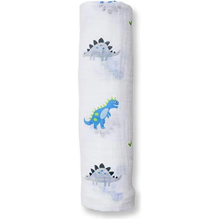 Lulujo Baby-Mulltuch Spucktuch mit schönem Motiv Dino 120 x 120 cm Baumwolle – Bild 5
