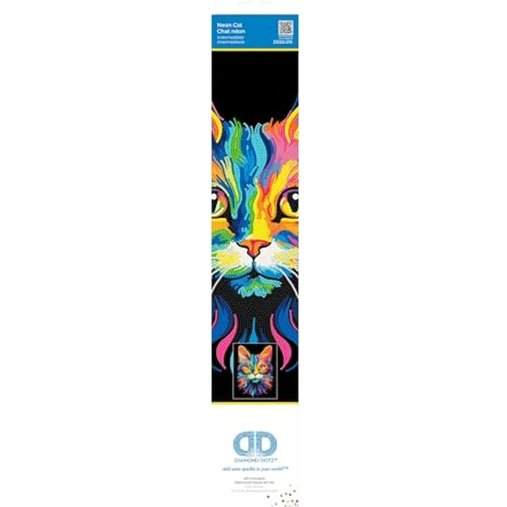 Diamond Dotz Kreativset Diamond Painting Neon Katze, hochwertige Strasssteine mit 13-Facettenschliff und Neonfarben auf schwarz beflocktem Hintergrund – Bild 2