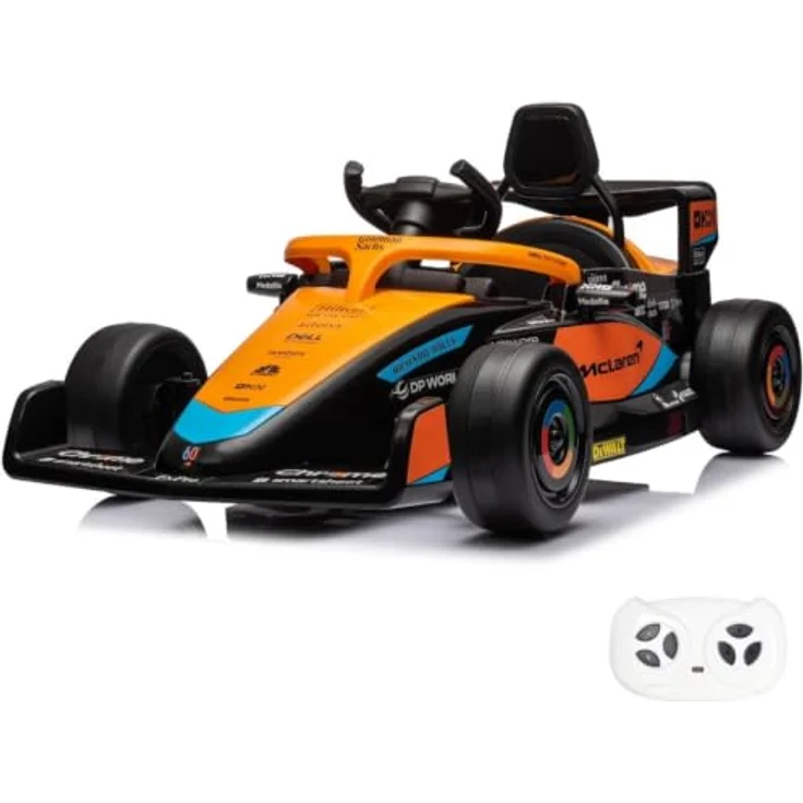 Vrooomy McLaren Formel 1 Elektro-Kinderfahrzeug, 12V mit Fernbedienung, für 1 bis 5 Jahre, orange, MP3-Player, Soft-Start-Funktion, 30 kg Tragfähigkeit – Bild 1