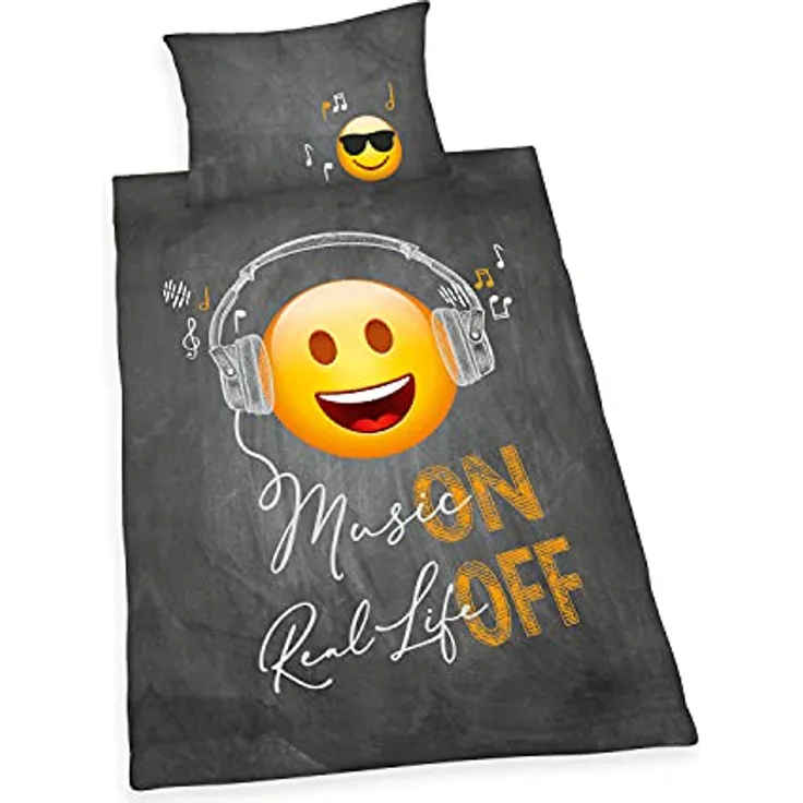 Herding Emot!x Bettwäsche-Set, Kopfkissenbezug 65 x 100 cm, Bettbezug 160 x 210 cm, Mehrfarbig, Mit Marken-Reißverschluss, 100% Baumwolle/Renforcé