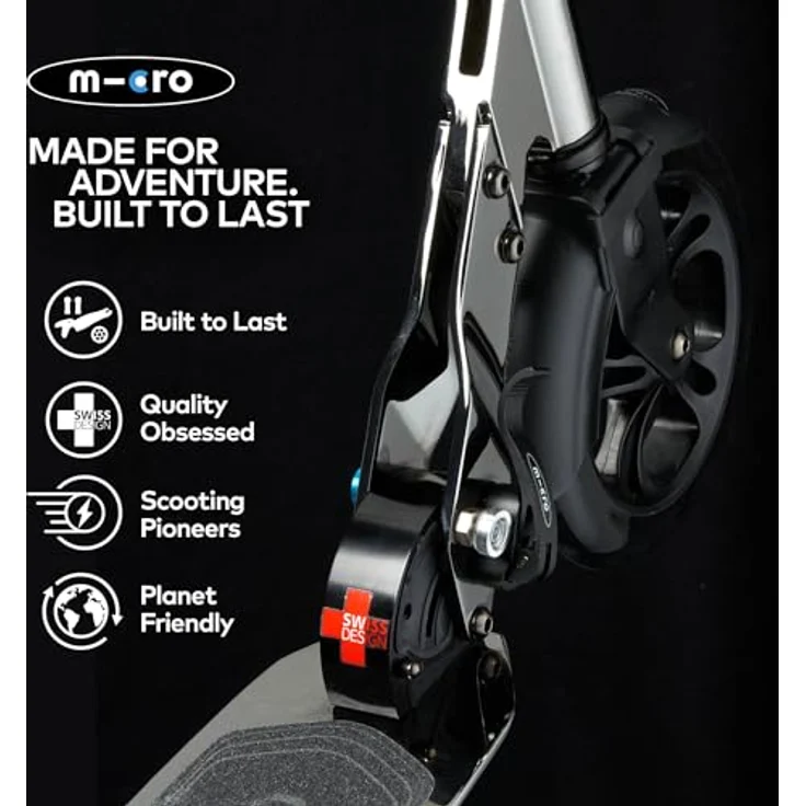 Micro Micro Classic Neochrom Schwarz, Scooter mit extragroßen 200 mm Rädern & ergonomischem Trittbrett – Bild 5