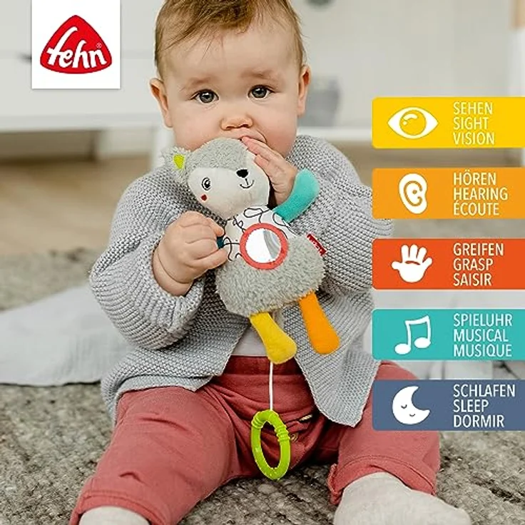 Fehn Mini-Spieluhr Fuchs – Kuscheltier & Einschlafhilfe mit Spiegel & herausnehmbarem Spielwerk – Melodie „Weißt du wieviel Sternlein stehen“ – zuhause & unterwegs – für Babys & Kinder ab 0+ Monaten – Bild 2